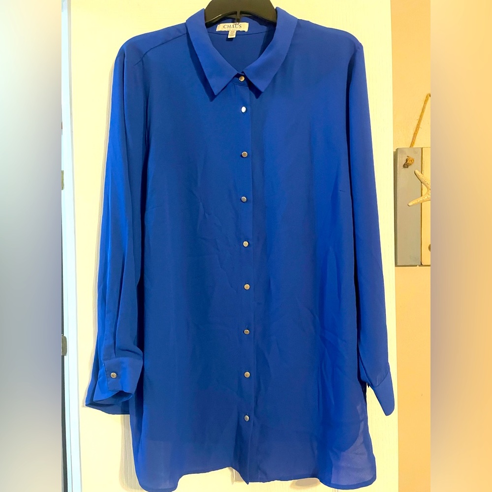 CHAUS Collared Royal Blue Long Sleeve with Silver buttons  - Professional Look!